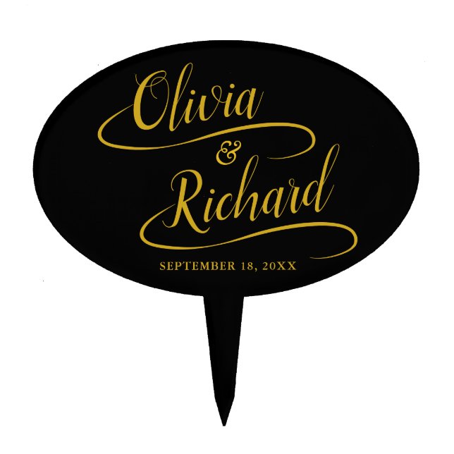 Easy Edit Handwritten Gold Calligraphy Wedding Cake Topper (Front)