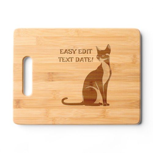 Easy Edit Text Date Cat Charcuterie Cutting Board