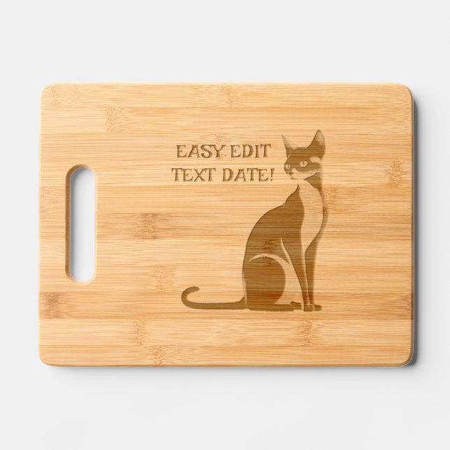 Easy Edit Text Date Cat Charcuterie Cutting Board (Front)