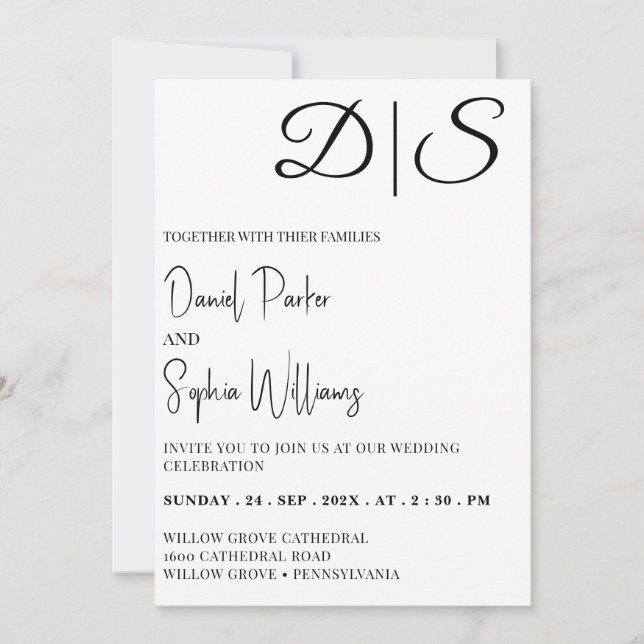 easy editable modern Minimalist Editable wedding  Invitation (Front)