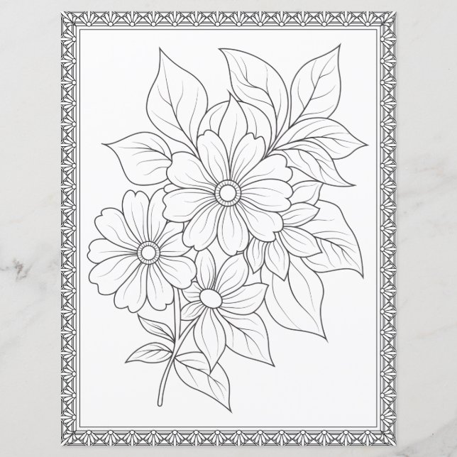Easy Elegant Floral Coloring Page (Front)