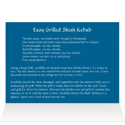 Easy Grilled Shish Kebab Recipe Note Card (Inside Horizontal (Top))