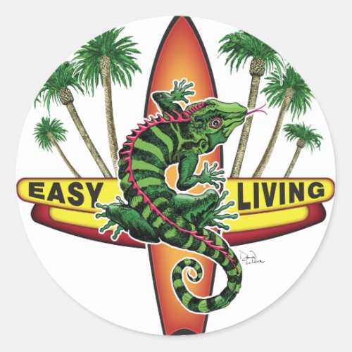 Easy Living Lizard Beach Wear Classic Round Sticker