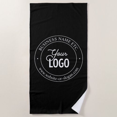 Easy Logo Replacement  Customizable Text  Black Beach Towel