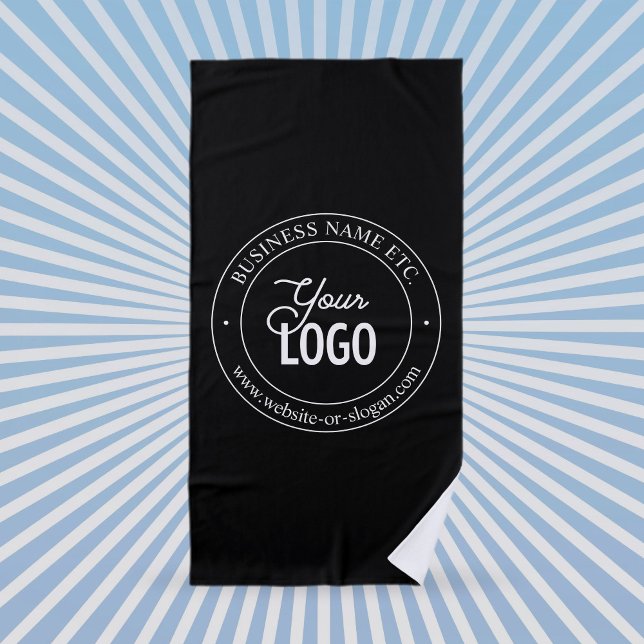 Easy Logo Replacement & Customizable Text | Black Beach Towel (Creator Uploaded)