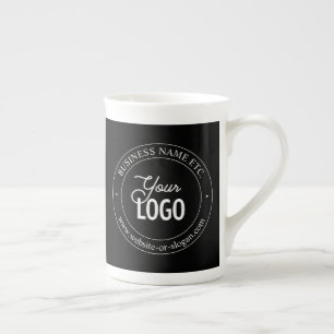 Easy Logo Replacement & Customizable Text Black Bone China Mug