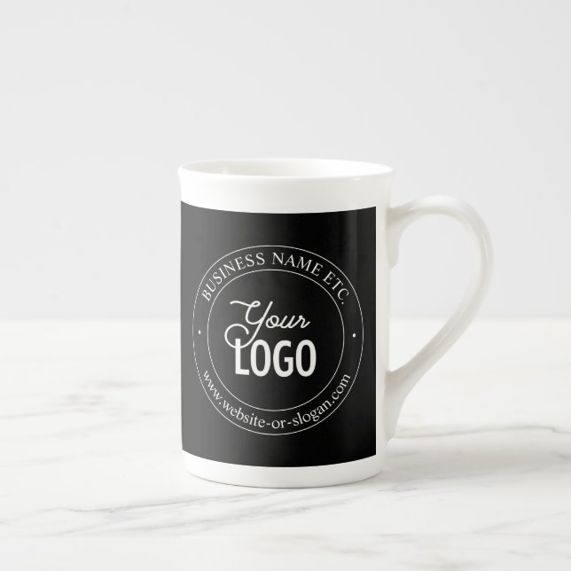 Easy Logo Replacement & Customizable Text | Black  Bone China Mug (Right)