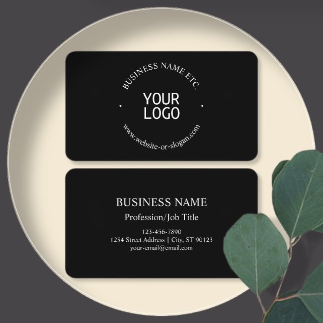 Easy Logo Replacement & Customizable Text | Black Business Card (Creator Uploaded)