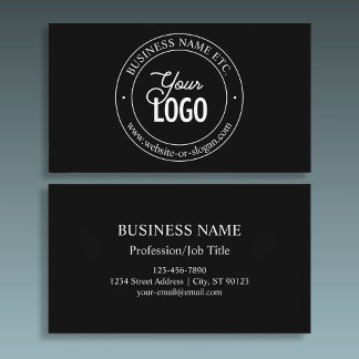 Easy Logo Replacement & Customizable Text | Black Business Card
