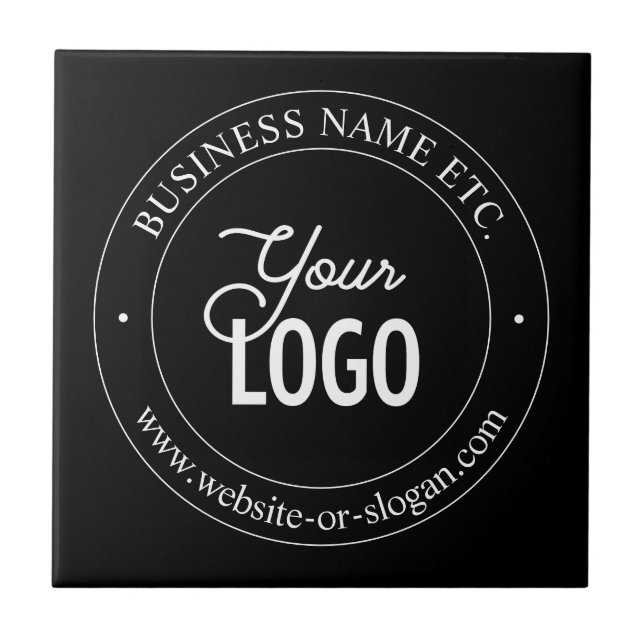 Easy Logo Replacement & Customizable Text | Black Ceramic Tile (Front)