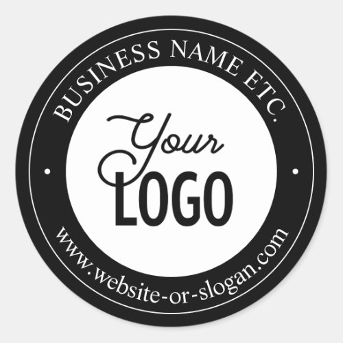 Easy Logo Replacement  Customizable Text  Black Classic Round Sticker