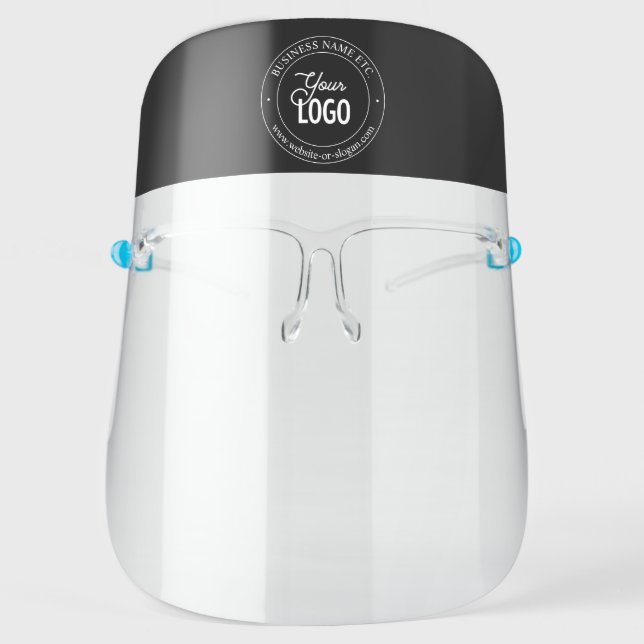 Easy Logo Replacement & Customizable Text | Black Face Shield (Front)