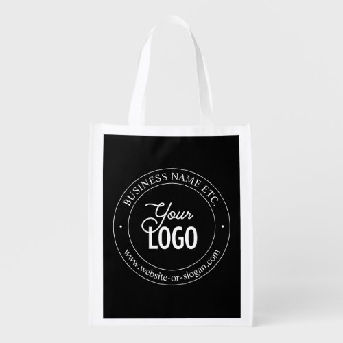 Easy Logo Replacement  Customizable Text  Black Grocery Bag