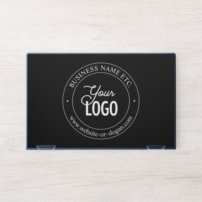 Easy Logo Replacement & Customizable Text | Black HP Laptop Skin (Front)