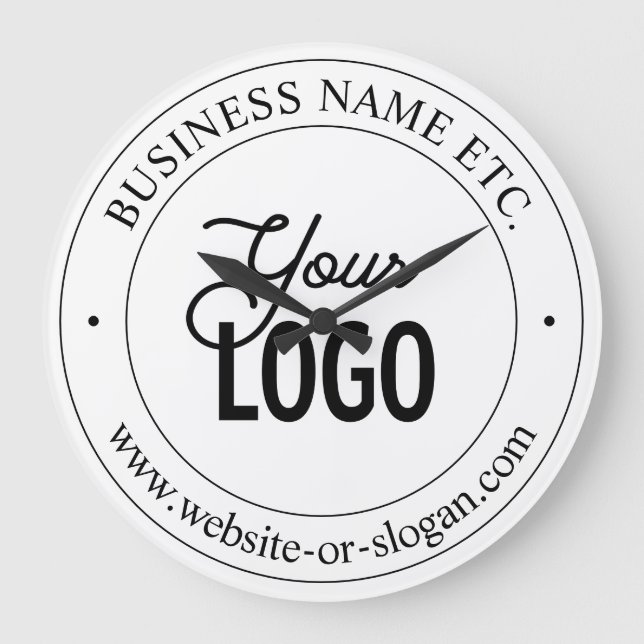 Easy Logo Replacement & Customizable Text | Black Large Clock (Front)