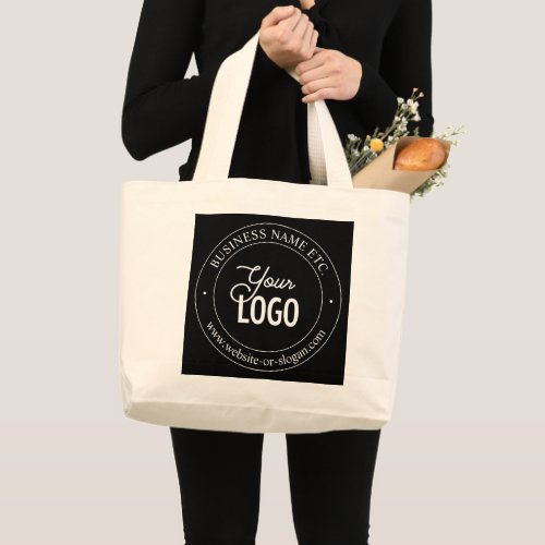 Easy Logo Replacement  Customizable Text  Black Large Tote Bag