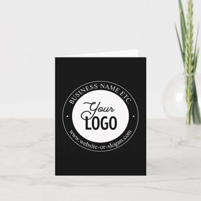 Easy Logo Replacement & Customizable Text | Black Letterpress Thank You Card (Front)