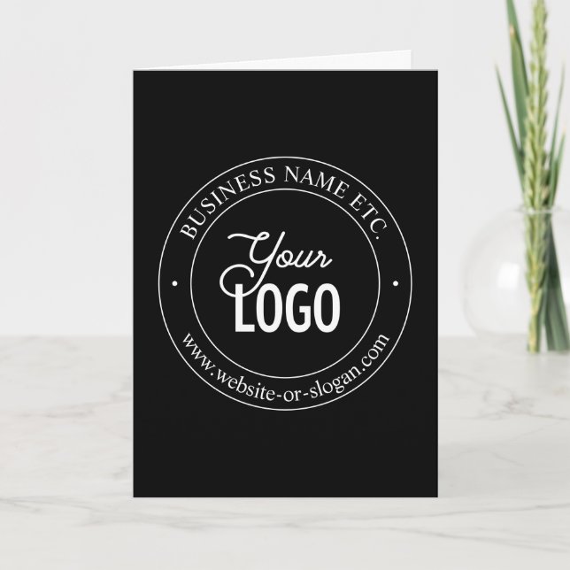 Easy Logo Replacement & Customizable Text | Black Letterpress Thank You Card (Front)