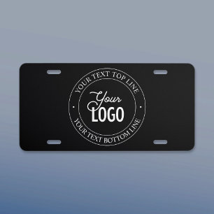 Easy Logo Replacement & Customizable Text   Black License Plate