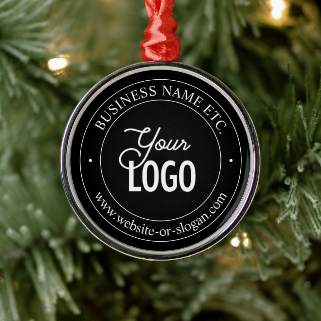 Easy Logo Replacement & Customizable Text | Black Metal Ornament (Tree)