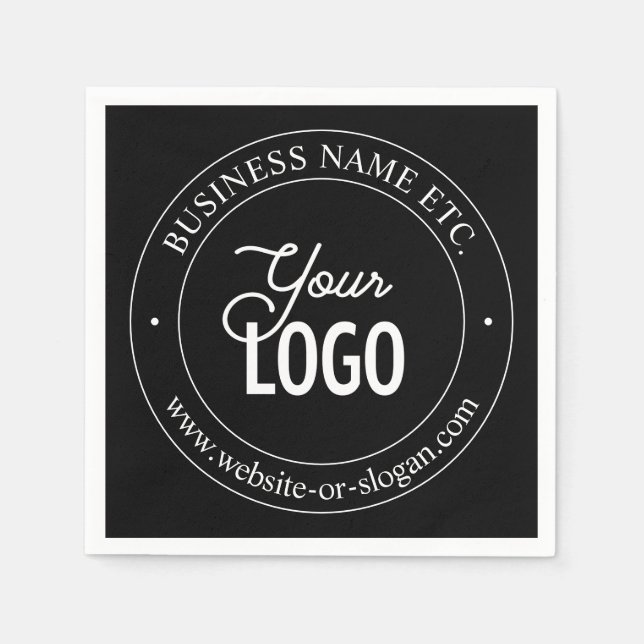 Easy Logo Replacement & Customizable Text | Black Napkins (Front)