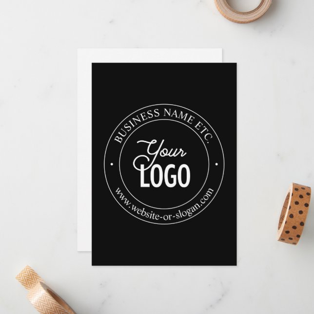 Easy Logo Replacement & Customizable Text | Black Note Card (Front/Back In Situ)