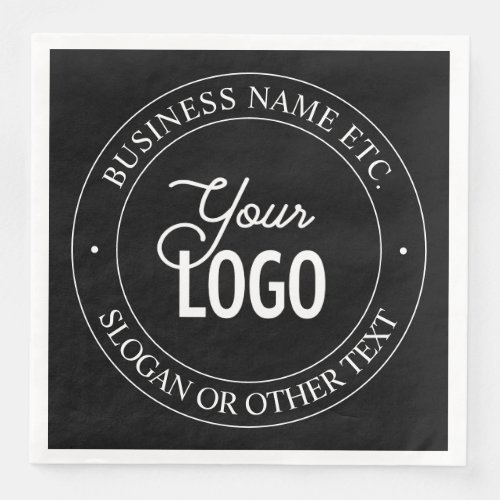 Easy Logo Replacement  Customizable Text  Black Paper Dinner Napkins