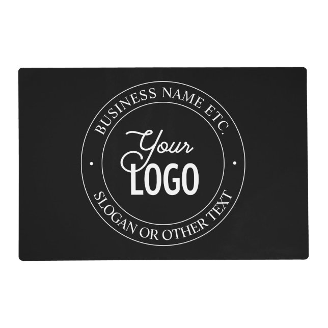 Easy Logo Replacement & Customizable Text | Black Placemat (Front)