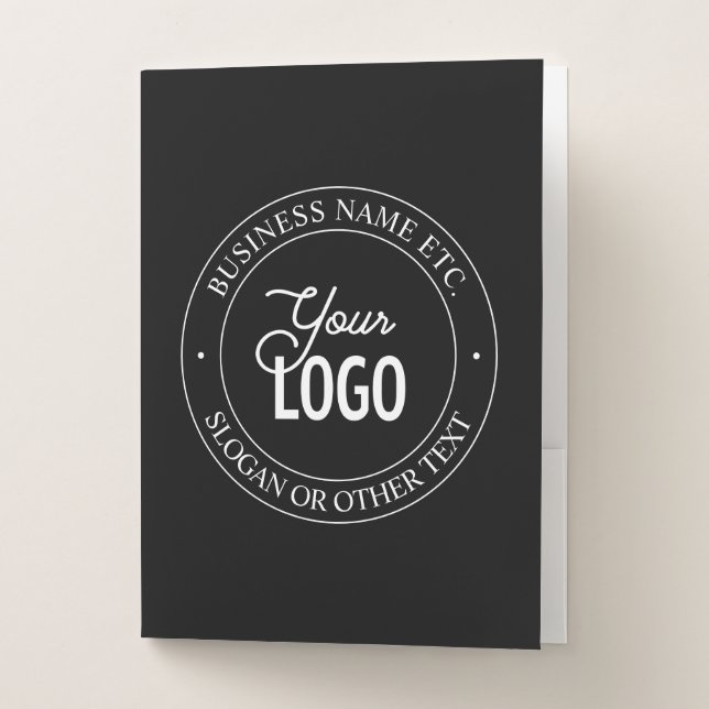 Easy Logo Replacement & Customizable Text | Black Pocket Folder (Front)