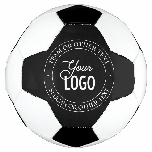 Easy Logo Replacement & Customizable Text | Black Soccer Ball (Front)