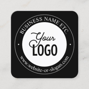 Easy Logo Replacement & Customizable Text Black Square Business Card