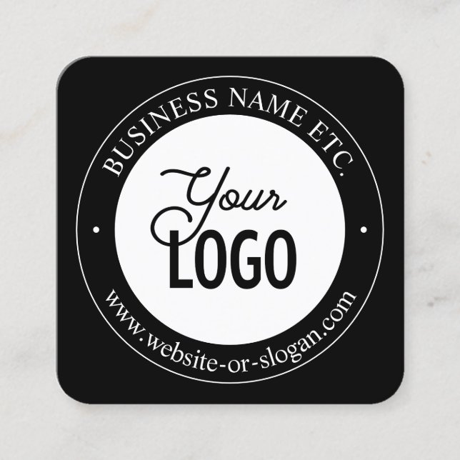 Easy Logo Replacement & Customizable Text | Black Square Business Card (Front)