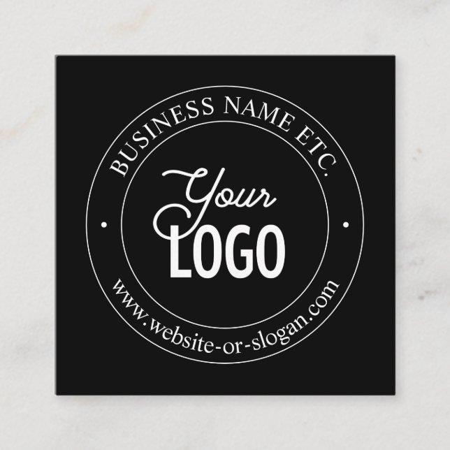 Easy Logo Replacement & Customizable Text | Black Square Business Card (Front)