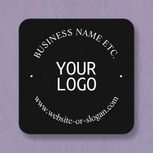 Easy Logo Replacement & Customizable Text Black Square Business Card