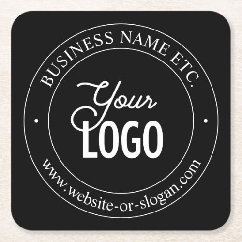 Easy Logo Replacement  Customizable Text  Black Square Paper Coaster