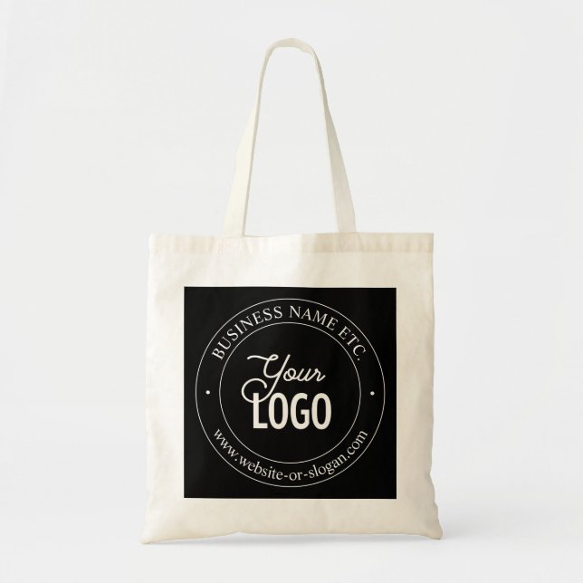 Easy Logo Replacement & Customizable Text | Black Tote Bag (Front)
