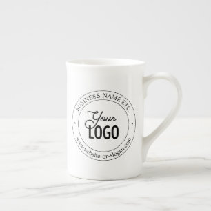 Easy Logo Replacement & Customizable Text White Bone China Mug