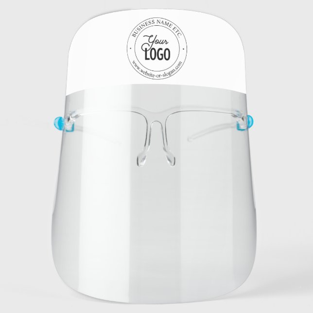 Easy Logo Replacement & Customizable Text | White Face Shield (Front)
