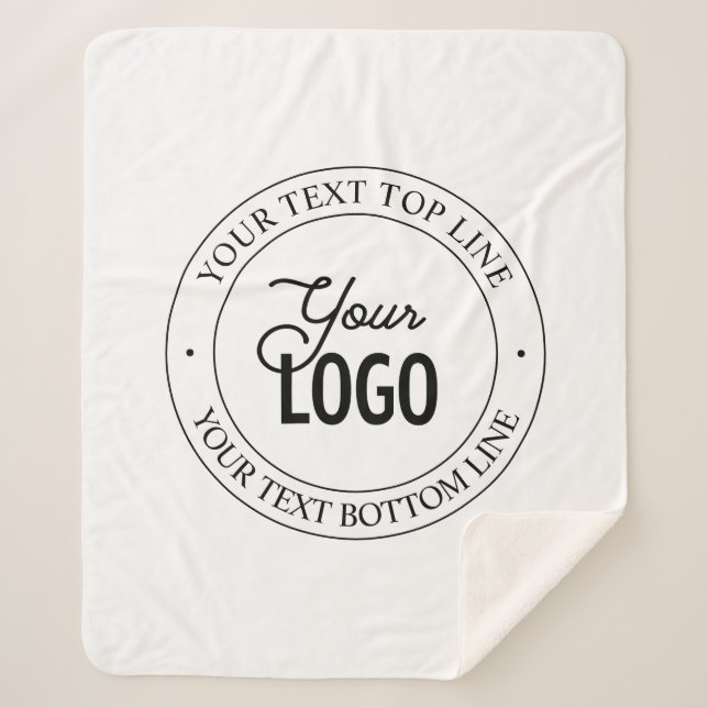Easy Logo Replacement & Customizable Text | White Sherpa Blanket (Front)