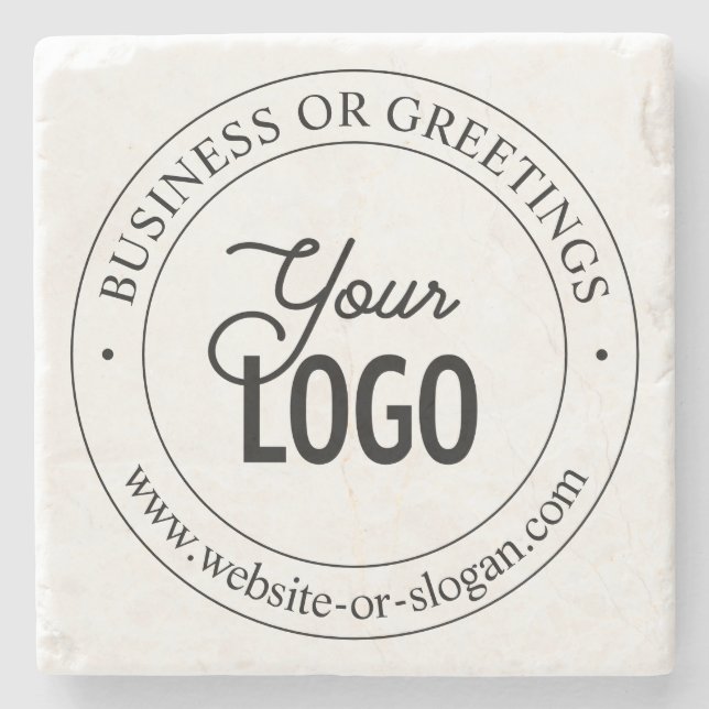 Easy Logo Replacement & Customizable Text | White Stone Coaster (Front)