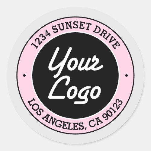 Easy Logo Replacement  Cute Pink Black  White Classic Round Sticker