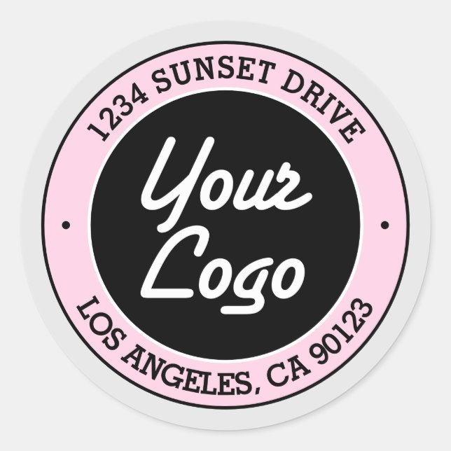 Easy Logo Replacement & Cute Pink Black & White Classic Round Sticker (Front)