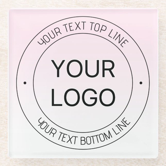 Easy Logo Replacement & Editable Text Pink Ombre Glass Coaster (Front)