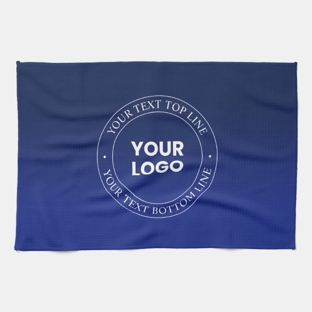 Easy Logo Replacement & Text | Dark Blue Gradient Kitchen Towel (Horizontal)