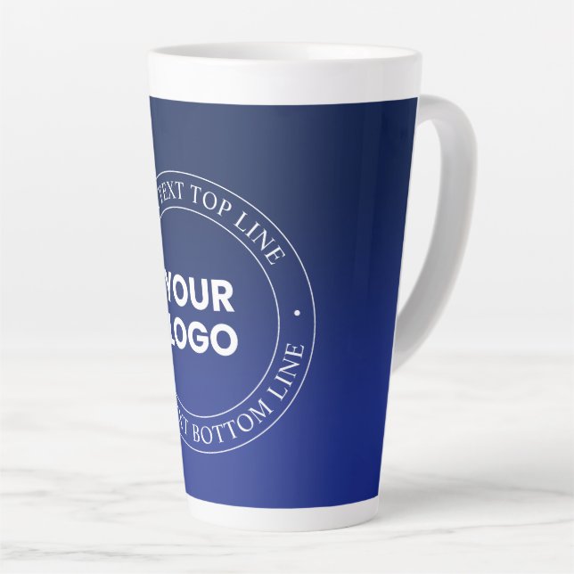 Easy Logo Replacement & Text | Dark Blue Gradient Latte Mug (Right Angle)