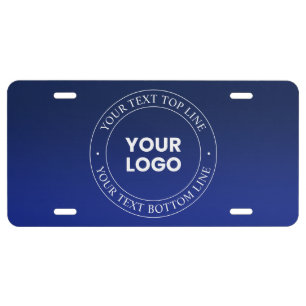 Easy Logo Replacement & Text   Dark Blue Gradient License Plate