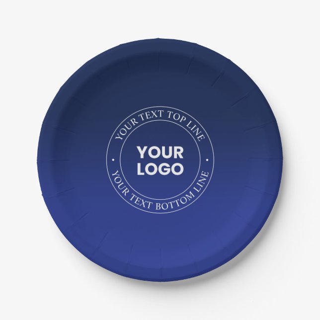 Easy Logo Replacement & Text | Dark Blue Gradient Paper Plates (Front)