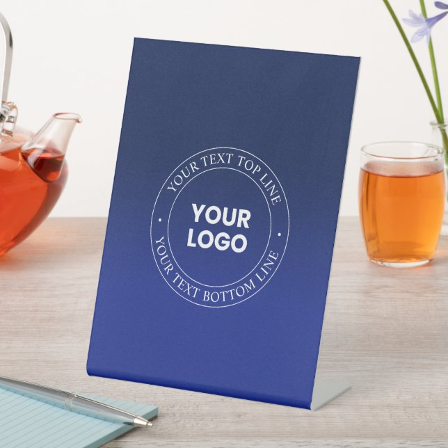 Easy Logo Replacement & Text | Dark Blue Gradient Pedestal Sign (In SItu)