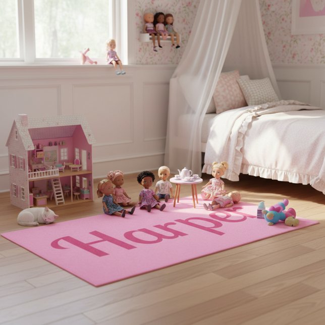Easy Make Your Own Pink Rug with Custom Name (Custom name pink rug for a girly girl's bedroom.)