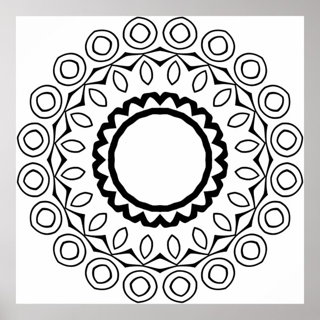 Easy Mandala Coloring Page Bold Circle Pattern Poster (Front)